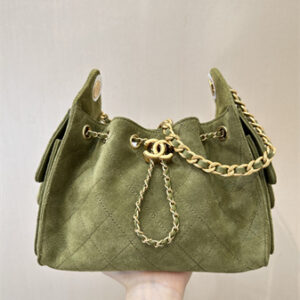Chanel 25 Mini Handbag Suede Gold Tone Metal Green AS5631 Top