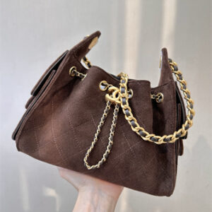 Chanel 25 Mini Handbag Suede Gold Tone Metal Dk Coffee AS5631 Top