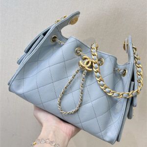 Chanel 25 Mini Handbag Grained Calfskin Gold Tone Metal Lt Blue AS5631 Top