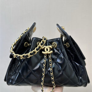 Chanel 25 Mini Handbag Shinny Smooth Calfskin Gold Tone Black AS5631 Top
