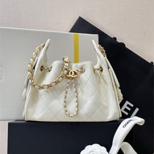 Chanel 25 Mini Handbag Grained Calfskin Gold Tone Metal White AS5631 Top