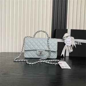 Chanel Small Flap Bag With Top Handle Grained Shiny Calfskin & Silver-Tone Metal Blue AS5702