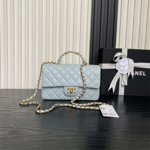 Chanel Small Flap Bag With Top Handle Grained Shiny Calfskin & Gold-Tone Metal Blue AS5702