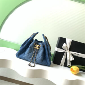 Chanel 25 Mini Handbag Dk Blue Denim Gold Tone Metal AS5631