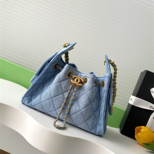 Chanel 25 Mini Handbag Lt Blue Denim Gold Tone Metal  AS5631