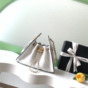 Chanel 25 Mini Handbag Braided Raffia& Calfskin Gold Tone Metal White/Black AS5631