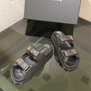 Chanel Women's Dad Beach Slides Calfskin Black 39690