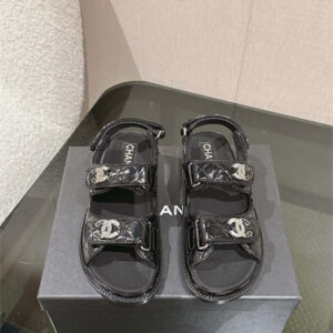 Chanel Women's Dad Beach Sandals Shinny Calfskin Black 39692