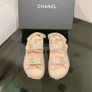 Chanel Women's Dad Beach Sandals Shinny Calfskin Nude Beige 39693