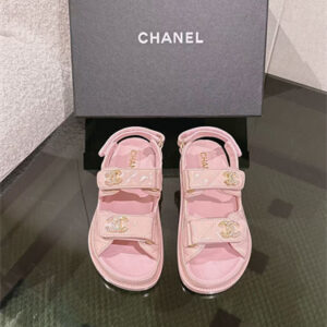Chanel Women's Dad Beach Sandals Shinny Calfskin Pink 39695