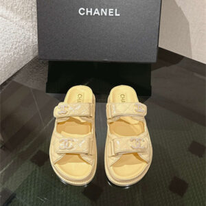 Chanel Women's Dad Beach Slides Shinny Calfskin Yellow 39697
