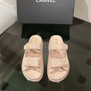 Chanel Women's Dad Beach Slides Shinny Calfskin Nude Beige 39700