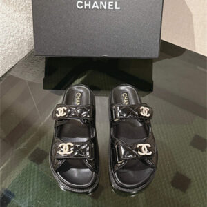 Chanel Women's Dad Beach Slides Shinny Calfskin Black 39701