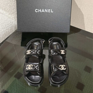 Chanel Women's Dad Beach Sandals Shinny Calfskin Black 39702