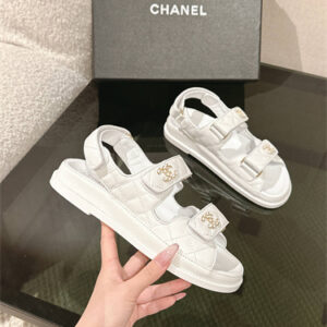 Chanel Women's Dad Beach Sandals Grained Calfskin White 39704