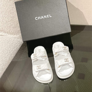 Chanel Women's Dad Beach Slides Grained Calfskin White 39706