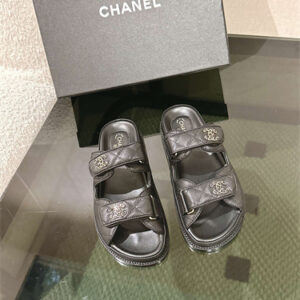 Chanel Women's Dad Beach Slides Grained Calfskin Black 39707