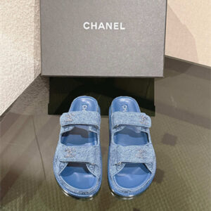 Chanel Women's Dad Beach Slides Blue Denim 39708