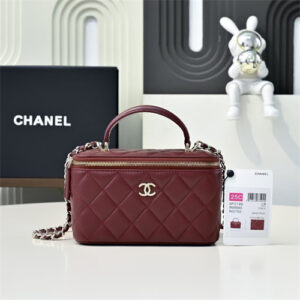 Chanel Vanity Case With Top Handle Lambskin Gold Tone Metal Burgundy AP2199