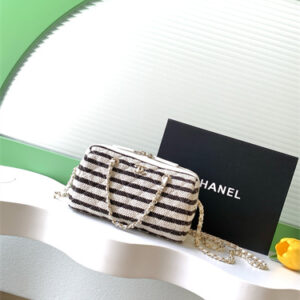 Chanel Clutch With Chain Printed Fabric & Gold-Tone Metal Black AP4986