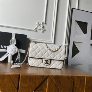 Chanel Flap Bag Lambskin & Gold Tone Metal White/Black AS5150