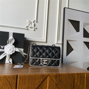 Chanel Mini Flap Bag Lambskin & Gold Tone Metal Black/White AS5151