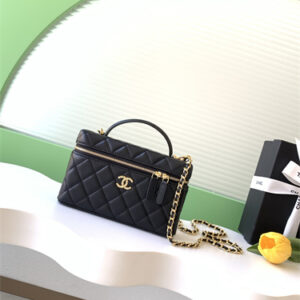 Chanel Clutch With Top Handle Grained Calfskin Gold Tone Metal Black AP5090