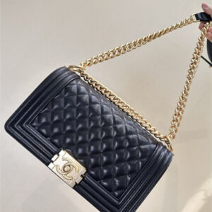 Chanel Medium Leboy Bag Grained Calfskin Aged Gold Tone Metal Black A67086 TOP