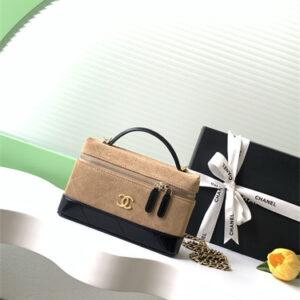 Chanel Vanity with Chain Suede Calfskin, Shiny Lambskin & Gold-Tone Metal Beige & Black AP5186