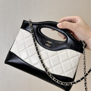 Chanel 31 Nano Chain Bag Lambskin Gold Tone Metal White&Black AP3656 TOP