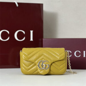 Gu.cci GG Marmont Mini shoulder bag matelassé chevron lambskin leather Lt Gold toned hardware Yellow 841290