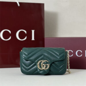 Gu.cci GG Marmont Mini shoulder bag matelassé chevron lambskin leather Lt Gold toned hardware Green 841290