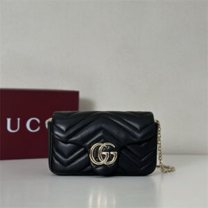 Gu.cci GG Marmont Mini shoulder bag matelassé chevron lambskin leather Lt Gold toned hardware Black 841290