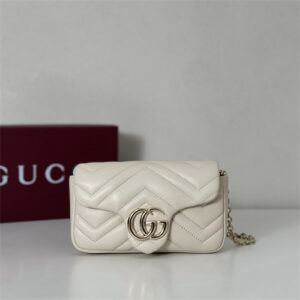 Gu.cci GG Marmont Mini shoulder bag matelassé chevron lambskin leather Lt Gold toned hardware White 841290