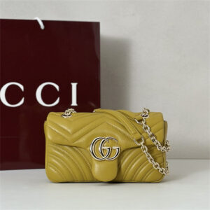Gu.cci GG Marmont Small shoulder bag matelassé chevron lambskin leather Lt Gold toned hardware Yellow 837280
