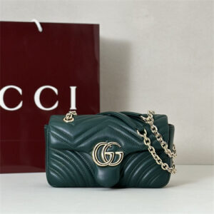 Gu.cci GG Marmont Small shoulder bag matelassé chevron lambskin leather Lt Gold toned hardware Green 837280