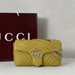 Gu.cci GG Marmont medium shoulder bag matelassé chevron lambskin leather Light gold-toned hardware Yellow 837267