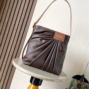 Loewe Draped tote in mellow nappa lambskin Dark Chestnut