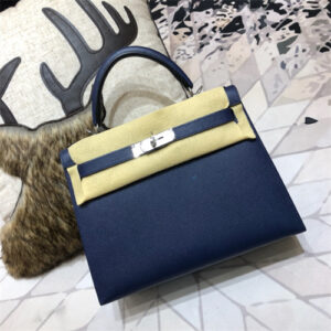 Kelly Sellier Bag Epsom Leather 25/28CM Gold/Silver Hardware In Deep Blue Color HS