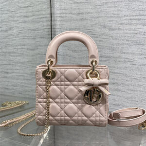 CD Mini Lady Dior Bag Cannage Lambskin With Bow Gold Tone Metal Pink