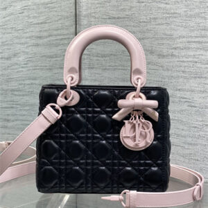 CD Small Lady Dior My ABC Dior Bag With Bow Cannage Lambskin Black/Pink