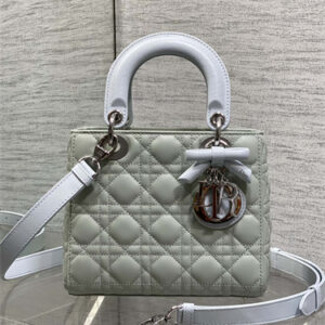 CD Small Lady Dior Bag With Bow Cannage Lambskin Silver Tone Metal Grey/Blue