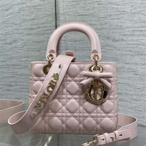 CD Small Lady Dior My ABC Dior Bag With Bow Cannage Lambskin Gold Tone Metal Soft Pink