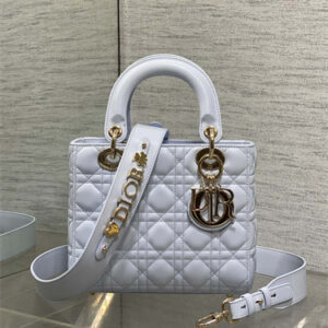 CD Small Lady Dior My ABC Dior Bag Cannage Lambskin Gold Tone Metal Glacier Blue