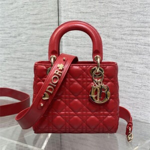 CD Small Lady Dior My ABC Dior Bag Cannage Lambskin Gold Tone Metal Cherry Red