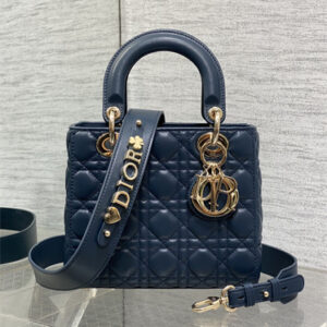 CD Small Lady Dior My ABC Dior Bag Cannage Lambskin Gold Tone Metal Navy