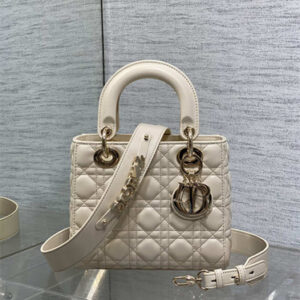 CD Small Lady Dior My ABC Dior Bag Cannage Lambskin Gold Tone Metal Ivory