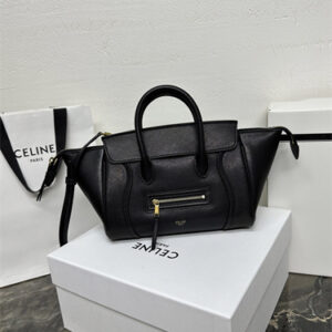 Celine Little Luggage In Supple Shinny Lambskin Gold Tone Metal Black
