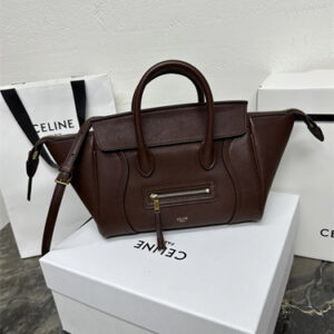 Celine Little Luggage In Supple Shinny Lambskin Gold Tone Metal Deep Brown
