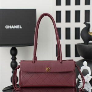 Chanel Small Shopping Bag Grained Calfskin & Gold-Tone Metal Burgundy AS6288